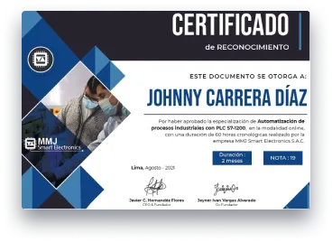 Imagen de un certificado otorgado por MMJ